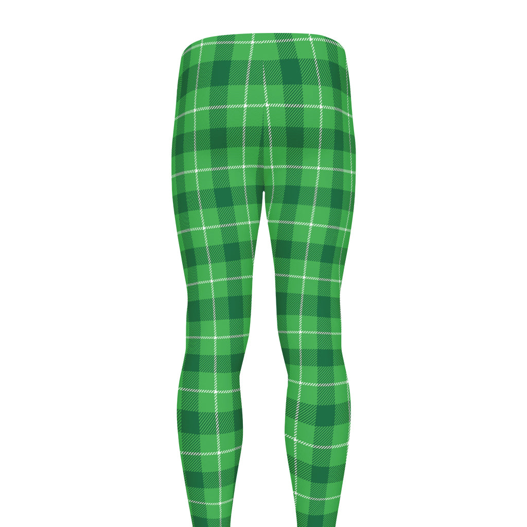 Shamrock Green Plaid Pattern Print Men's leggings