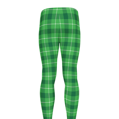 Shamrock Green Plaid Pattern Print Men's leggings
