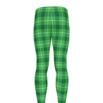 Shamrock Green Plaid Pattern Print Men's leggings