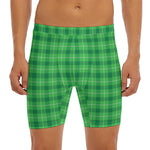Shamrock Green Plaid Pattern Print Men's Long Boxer Briefs