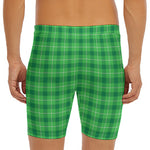 Shamrock Green Plaid Pattern Print Men's Long Boxer Briefs