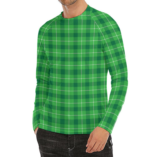 Shamrock Green Plaid Pattern Print Men's Long Sleeve Rash Guard
