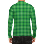 Shamrock Green Plaid Pattern Print Men's Long Sleeve Rash Guard