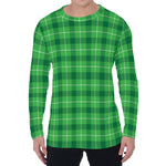 Shamrock Green Plaid Pattern Print Men's Long Sleeve T-Shirt