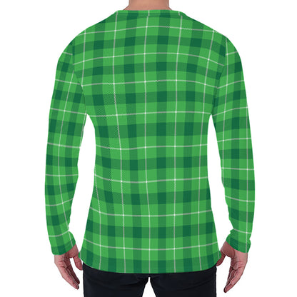 Shamrock Green Plaid Pattern Print Men's Long Sleeve T-Shirt