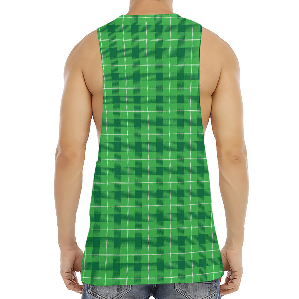 Shamrock Green Plaid Pattern Print Men's Muscle Tank Top