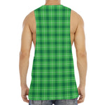 Shamrock Green Plaid Pattern Print Men's Muscle Tank Top