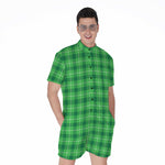 Shamrock Green Plaid Pattern Print Men's Rompers