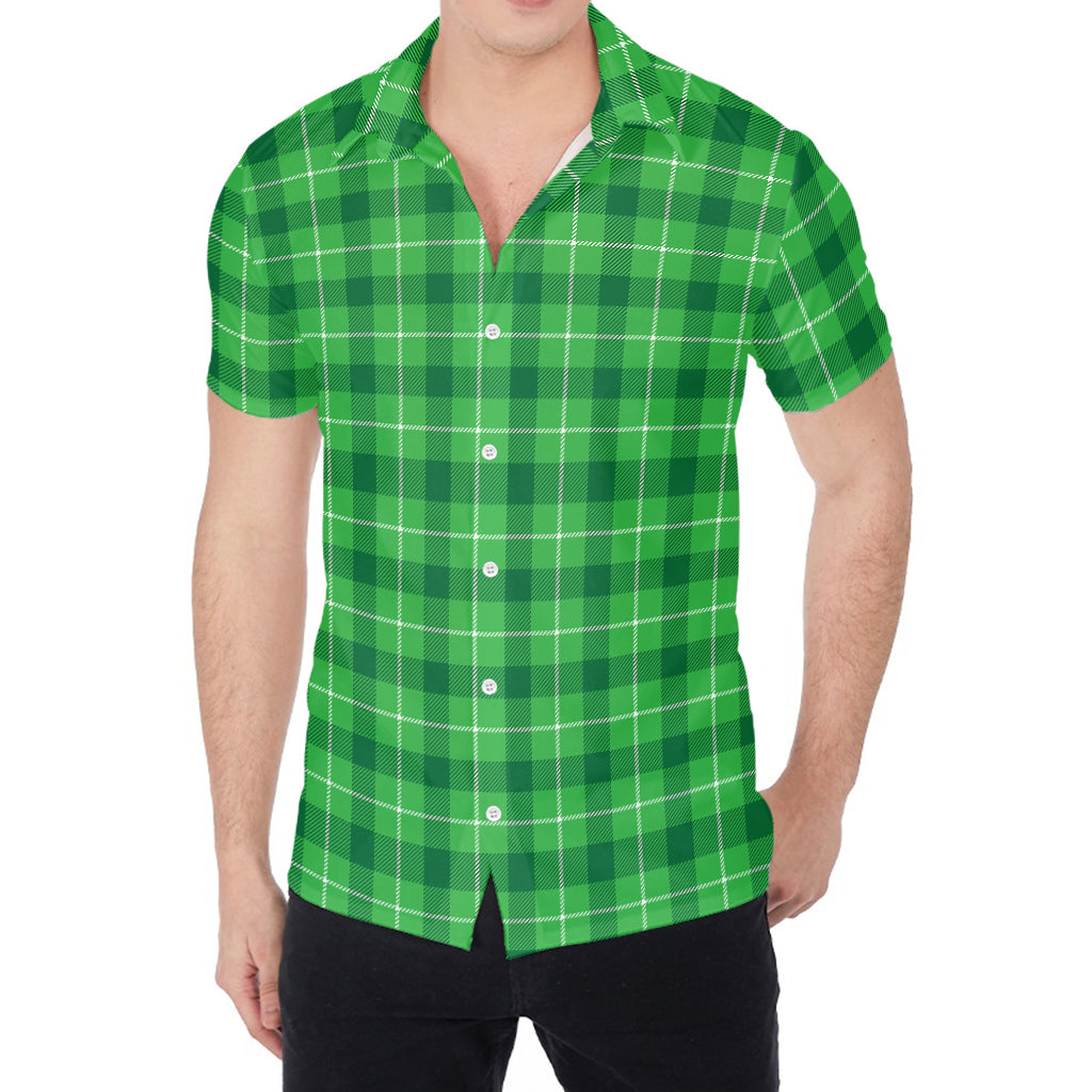 Shamrock Green Plaid Pattern Print Men's Shirt