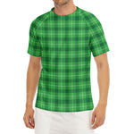 Shamrock Green Plaid Pattern Print Men's Short Sleeve Rash Guard