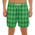 Shamrock Green Plaid Pattern Print Men's Split Running Shorts
