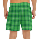 Shamrock Green Plaid Pattern Print Men's Split Running Shorts
