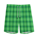Shamrock Green Plaid Pattern Print Men's Sports Shorts