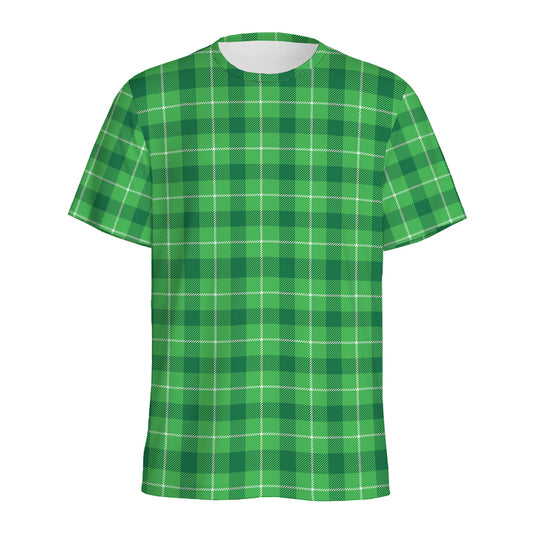 Shamrock Green Plaid Pattern Print Men's Sports T-Shirt