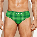Shamrock Green Plaid Pattern Print Men's Swim Briefs