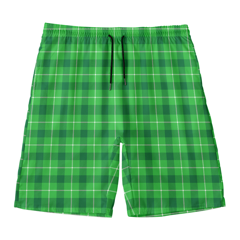 Shamrock Green Plaid Pattern Print Men's Swim Trunks