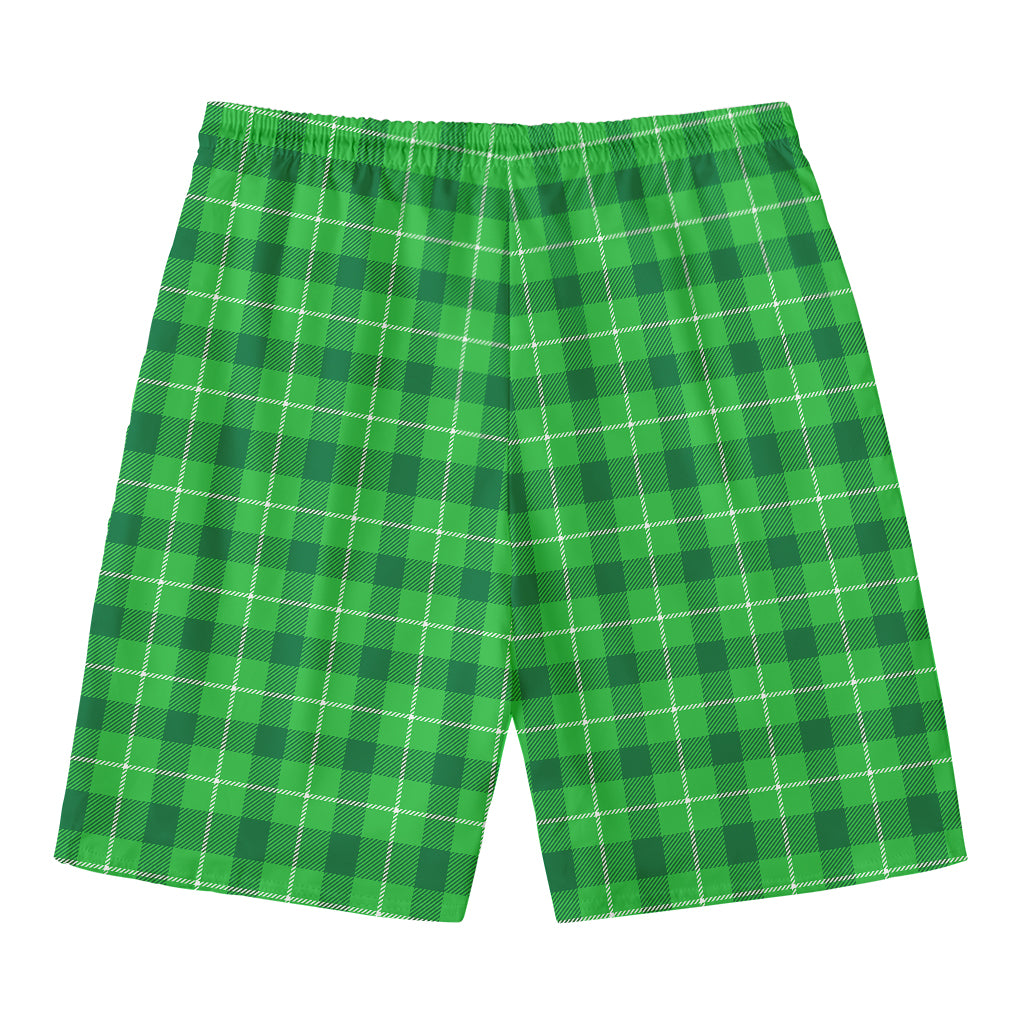 Shamrock Green Plaid Pattern Print Men's Swim Trunks