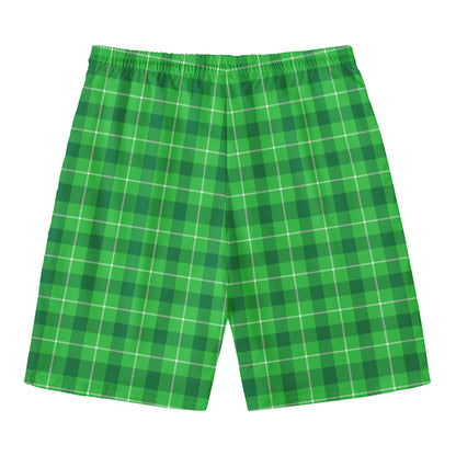Shamrock Green Plaid Pattern Print Men's Swim Trunks