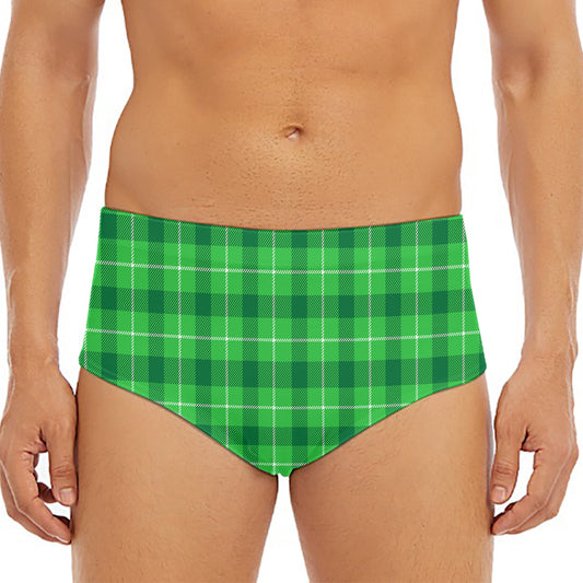Shamrock Green Plaid Pattern Print Men's Triangle Swim Briefs