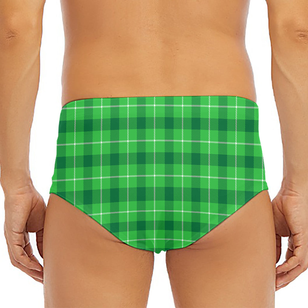 Shamrock Green Plaid Pattern Print Men's Triangle Swim Briefs