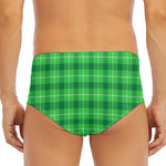 Shamrock Green Plaid Pattern Print Men's Triangle Swim Briefs
