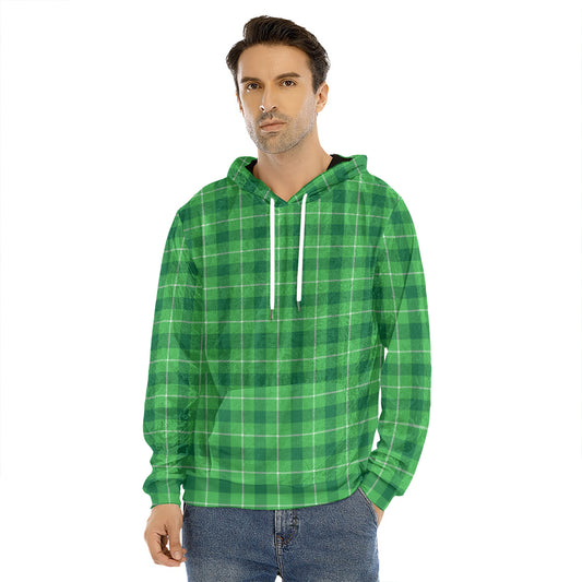 Shamrock Green Plaid Pattern Print Men's Velvet Pullover Hoodie
