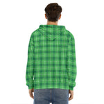 Shamrock Green Plaid Pattern Print Men's Velvet Pullover Hoodie