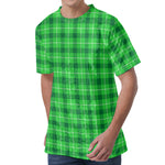 Shamrock Green Plaid Pattern Print Men's Velvet T-Shirt