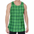 Shamrock Green Plaid Pattern Print Men's Velvet Tank Top