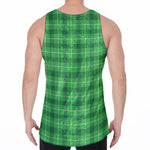 Shamrock Green Plaid Pattern Print Men's Velvet Tank Top