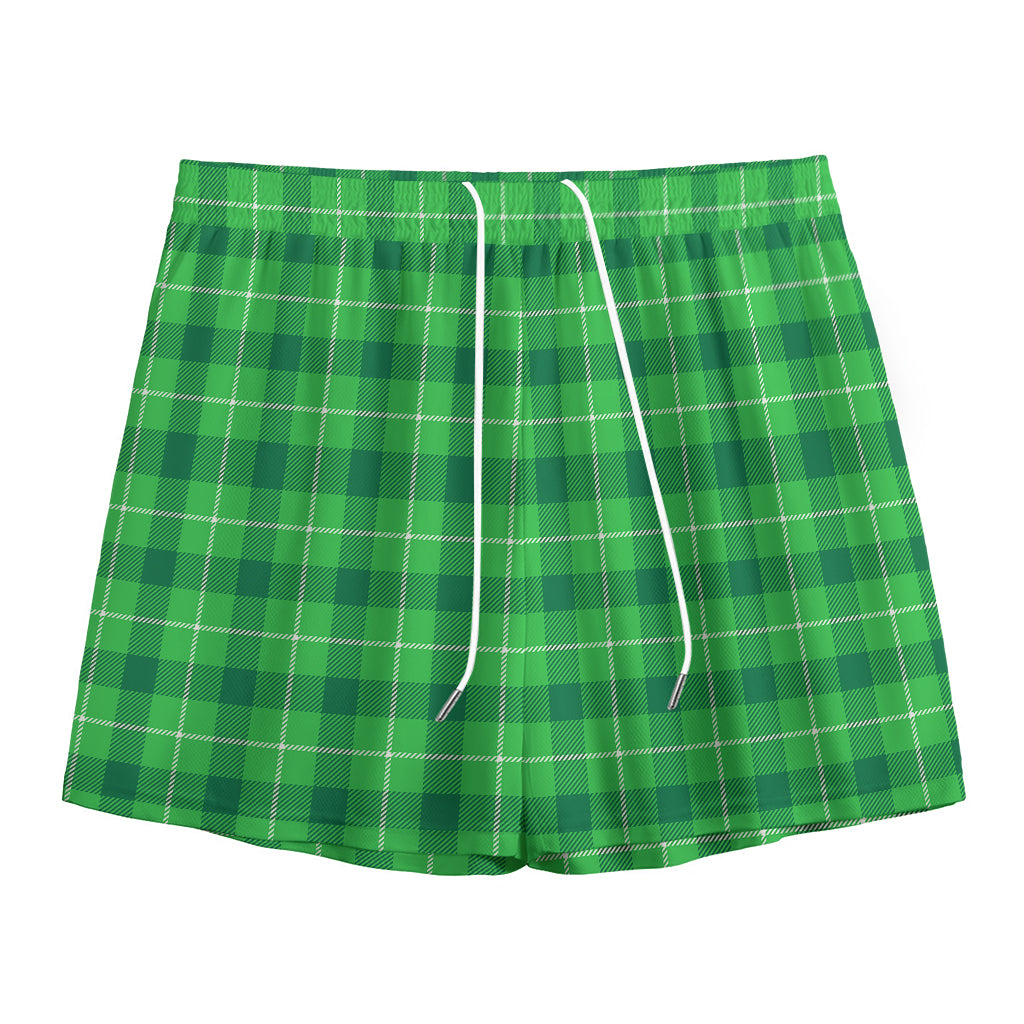 Shamrock Green Plaid Pattern Print Mesh Shorts