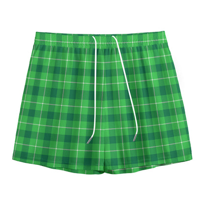 Shamrock Green Plaid Pattern Print Mesh Shorts