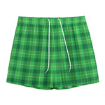 Shamrock Green Plaid Pattern Print Mesh Shorts