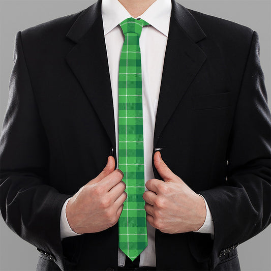 Shamrock Green Plaid Pattern Print Necktie