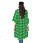 Shamrock Green Plaid Pattern Print Open Front Beach Cover Up