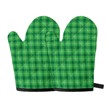 Shamrock Green Plaid Pattern Print Oven Mitts