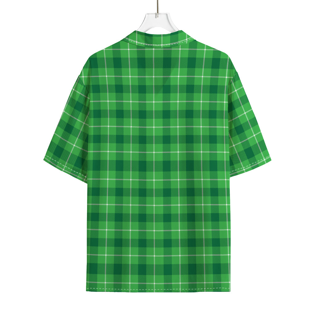 Shamrock Green Plaid Pattern Print Rayon Hawaiian Shirt