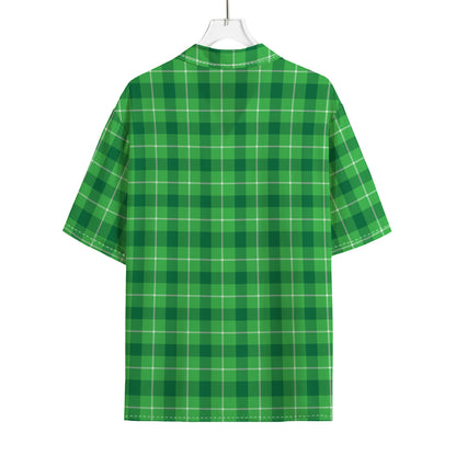 Shamrock Green Plaid Pattern Print Rayon Hawaiian Shirt