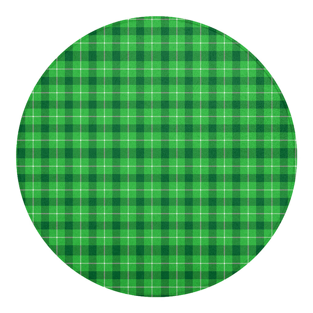 Shamrock Green Plaid Pattern Print Round Blanket