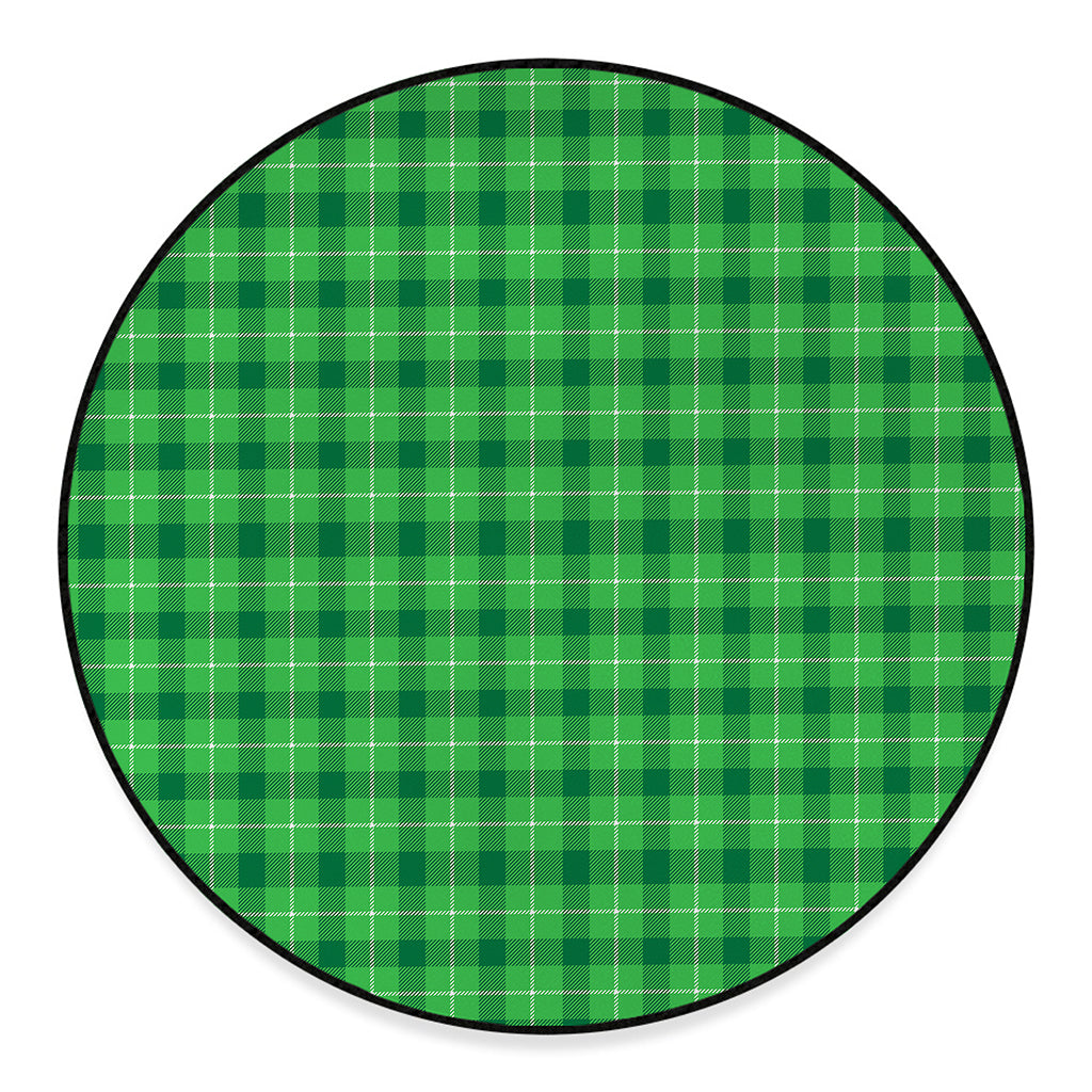 Shamrock Green Plaid Pattern Print Round Floor Mat