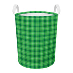 Shamrock Green Plaid Pattern Print Round Laundry Basket