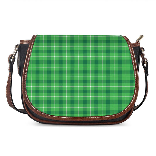 Shamrock Green Plaid Pattern Print Saddle Bag