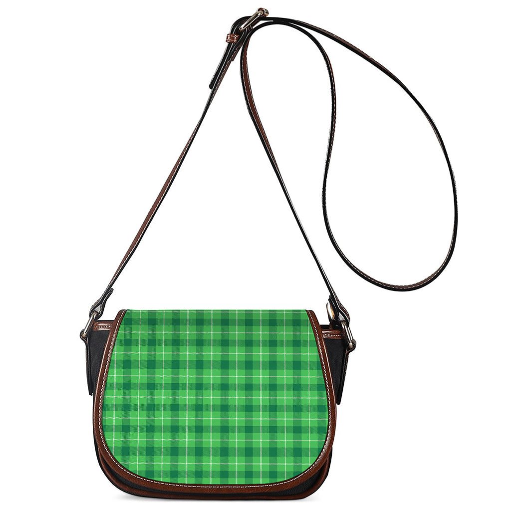 Shamrock Green Plaid Pattern Print Saddle Bag