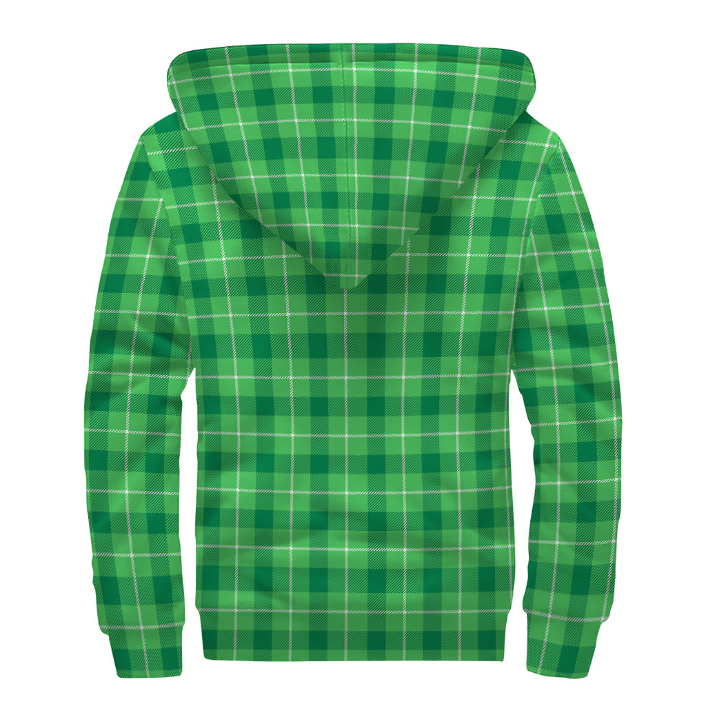 Shamrock Green Plaid Pattern Print Sherpa Lined Zip Up Hoodie
