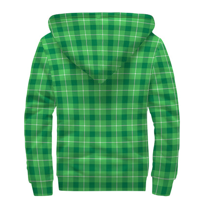Shamrock Green Plaid Pattern Print Sherpa Lined Zip Up Hoodie