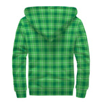 Shamrock Green Plaid Pattern Print Sherpa Lined Zip Up Hoodie