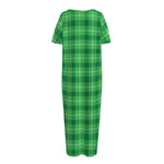 Shamrock Green Plaid Pattern Print Short Sleeve Long Nightdress