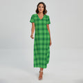 Shamrock Green Plaid Pattern Print Short Sleeve Maxi Dress