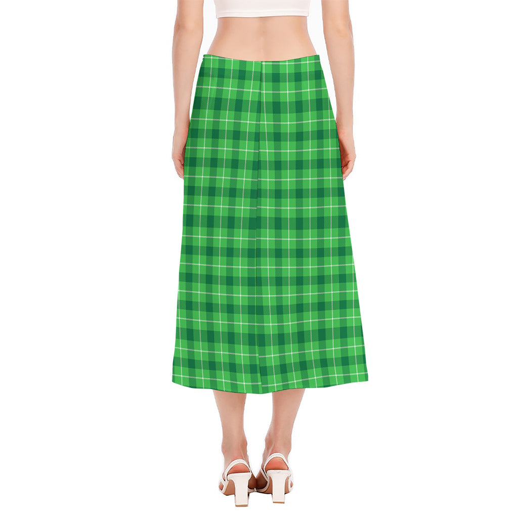 Shamrock Green Plaid Pattern Print Side Slit Midi Skirt