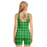 Shamrock Green Plaid Pattern Print Sleeveless One Piece Swimsuit